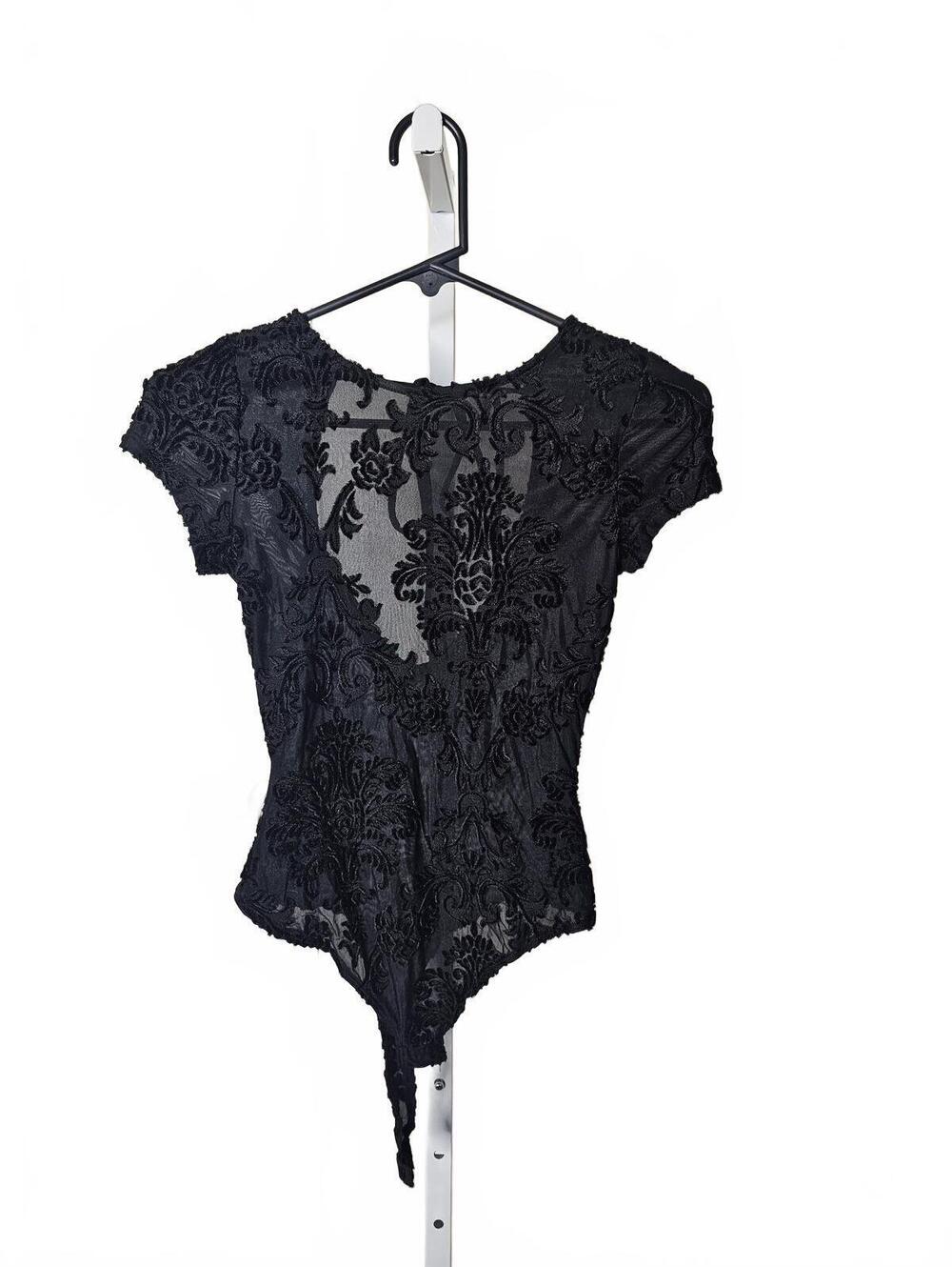 Haute Monde Black Sheer Embroidered Bodysuit Size Small